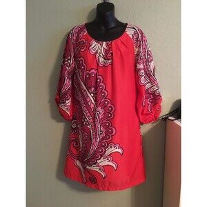 Uncle Frank Size Small  Boho Tunic Dress  Red Paisley Design 3/4  Sleeve